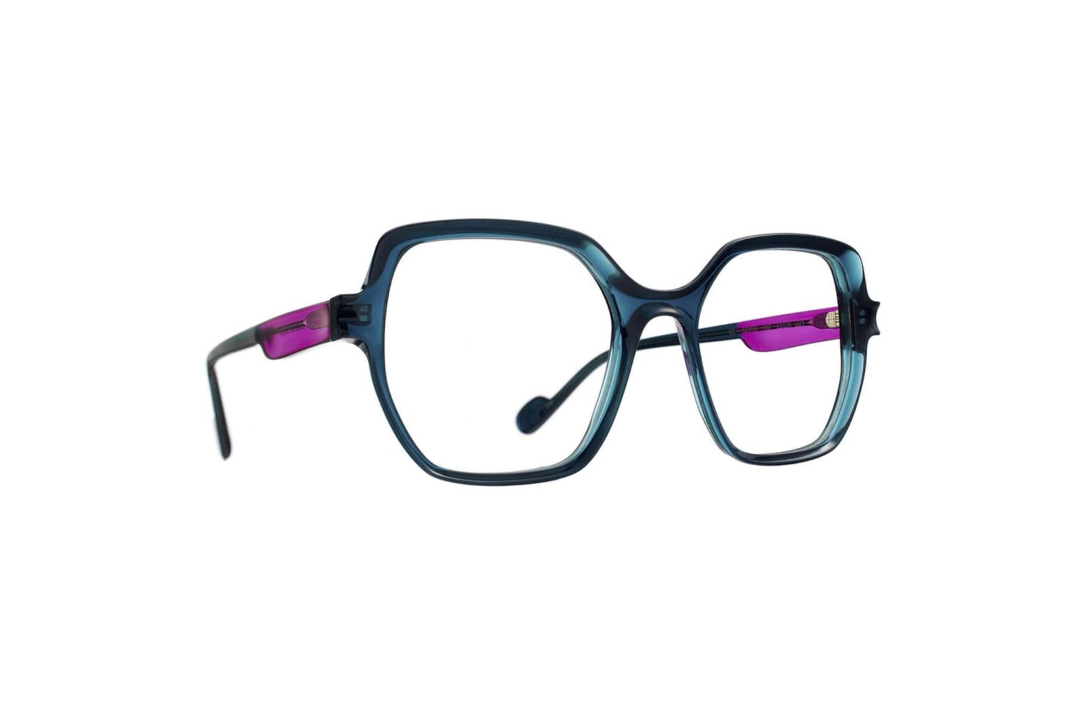 Montatura da vista femminile Caroline Abram OREA 801, colore verde acqua trasparente, design oversize e squadrato per luxury eyewear.
