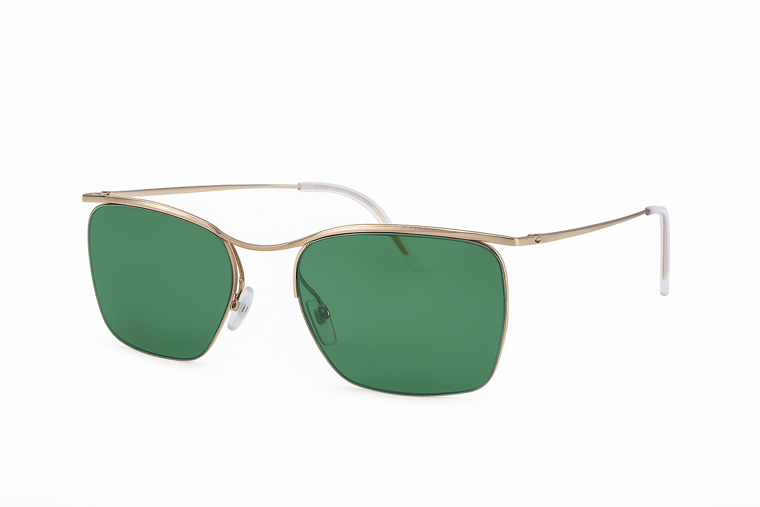 Occhiali da sole Nylor modello Brad 006 con montatura in metallo dorato e lenti verdi quadrate Title: Nylor Brad 006 | Modern Minimalist Sunglasses