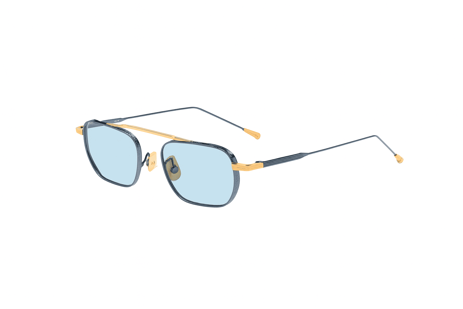 Occhiali da sole Lunetterie Générale modello Concorde 03 con montatura in metallo dorato e lenti azzurre