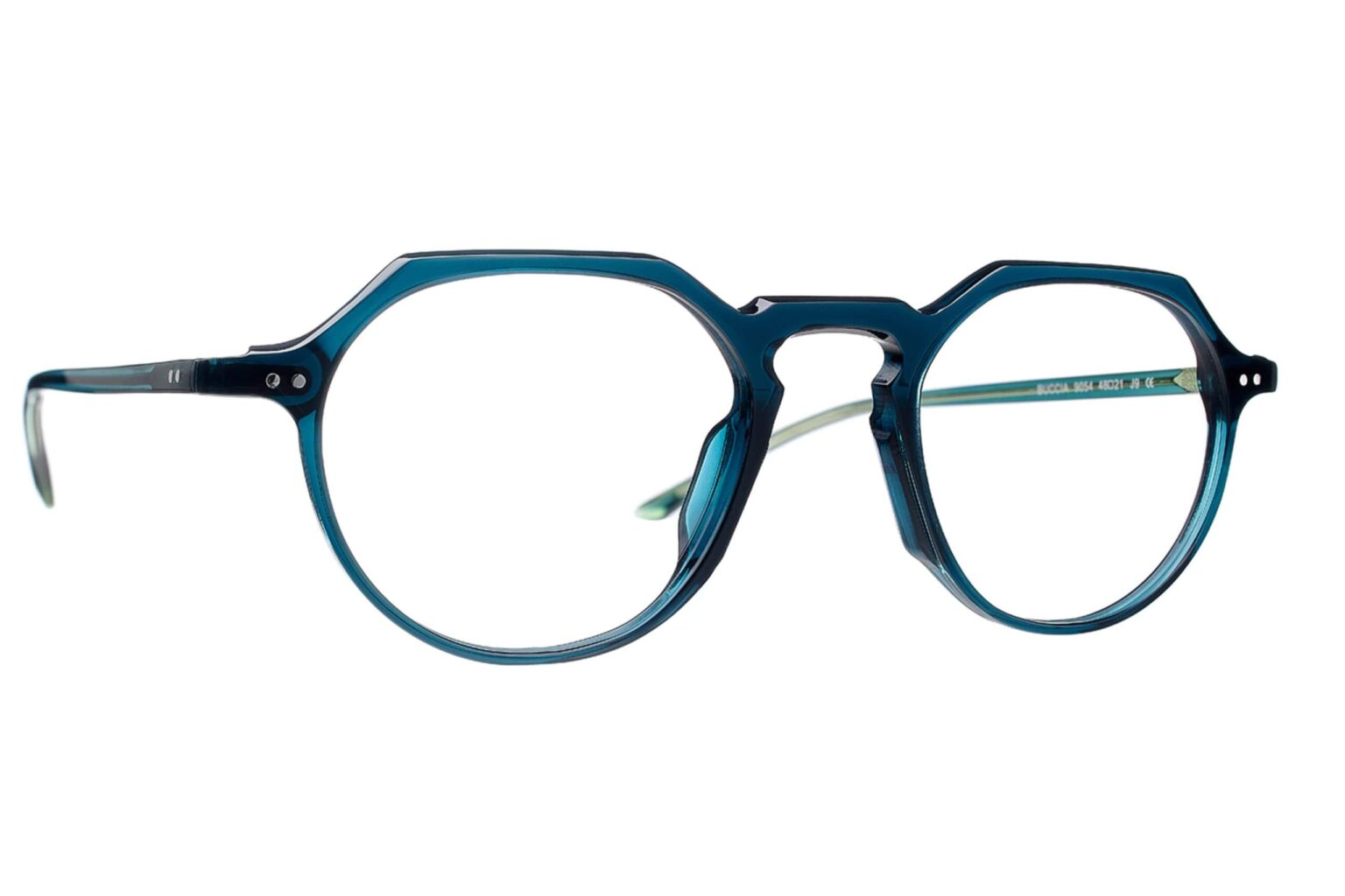 Montatura Talla Buccia 9054 unisex blu petrolio, occhiali da vista geometrici ottagonali, acetato luxury Deflomas B2B.